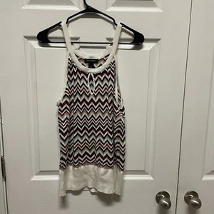 White House Black Market Women's Sleeveless Sweater Tank Top Size L Chevron - Picture 1 of 6