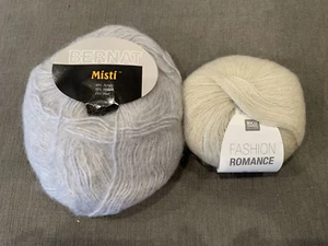 Bernat Misti Mohair Blend Gray Yarn 50gms w/One 25gms Ivory Rico Design Yarn LOT - Picture 1 of 8