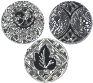C1890 Victorian Black Glass Silver Luster Flower Leaf Button LOT Lacy Cut Steels - Picture 1 of 5
