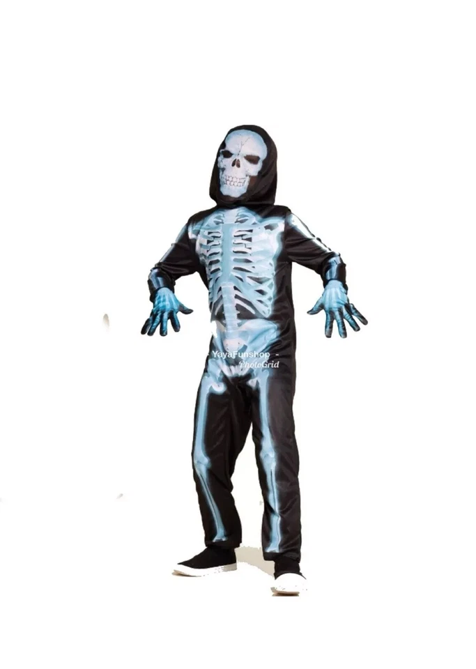 Fantasia de esqueleto de raio-X masculina Halloween com máscara e luvas tamanho pequeno 4-6 nova com etiquetas - Imagem 1 de 1