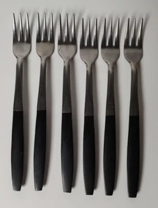 Kingston Stainless Japan 6 Piece Fork Set MCM Black Handle Oyster Relish Mini - Picture 1 of 4