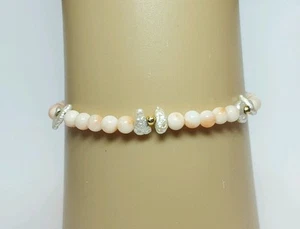 14K YELLOW GOLD AND PINK CORAL BEAD BRACELET WITH FRESHWATER PEARLS  - Picture 1 of 3