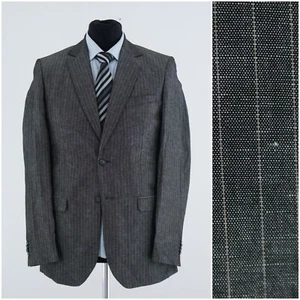 Mens Linen Blazer 40L UK Size Grey JULES Striped Sport Coat Summer Jacket - Picture 1 of 13