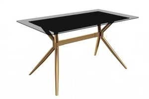 LeisureMod Elega Modern Rectangular Dining Table with Gold Stainless Steel Base - Picture 1 of 90