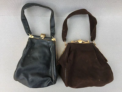 2 anciens petits sac à main daim et cuir vintage french antique hand  bag - Photo 1/4