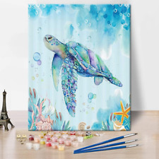 TISHIRON Sea Turtle Paint by Numbers for Adults, DIY Oil Painting Seaweed Seashe