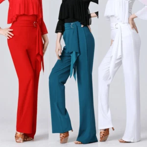 Pantalones de baile latinos para dama pantalones acampanados salsa sólida ropa de baile salón de baile moderno - Imagen 1 de 19