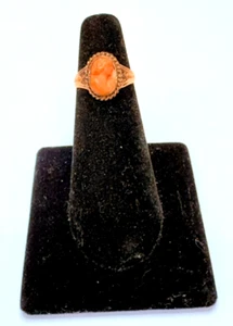 Vintage 10k Yellow Gold Red Coral Pink Coral Cameo Ring Size 5 - Picture 1 of 7