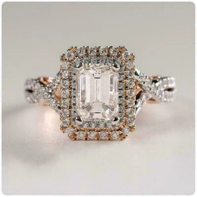 2Ct Emerald Lab-Created Diamond ArtDeco Engagement Ring 14K Rose White Gold Over - Image 1 of 3