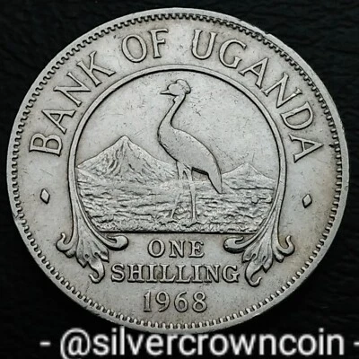 Uganda 1 Shilling 1968. KM#5a. One Dollar coin. Crowned Crane. Bird. Mountains. - Image 1 of 4