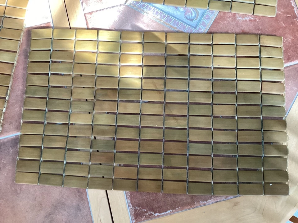 Vintage Natural Bamboo Tile Block Placemat Set 4 11.5 x 18.5 Asian Boho Mid Cent - Image 1 of 4