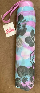 JUSTICE UMBRELLA FOLDING 9” PURPLE/BLUE HIBISCUS FLOWERS SUPER CUTE!! - Picture 1 of 3