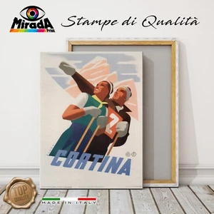 QUADRO Cortina sci pista neve inverno vintage STAMPA TELA CANVAS montagna vip - Imagen 1 de 2