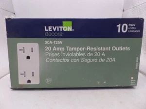 LEVITON M02-T5825-WMP DECORA 20A TAMPER RESISTANT DUPLEX OUTLET, WHITE 10-PACK - Picture 1 of 4