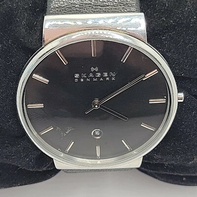 Мужские кварцевые наручные часы Skagen Ancher SKW6104 черная кожа аналоговый циферблат AM578 - Изображение 1 из 4