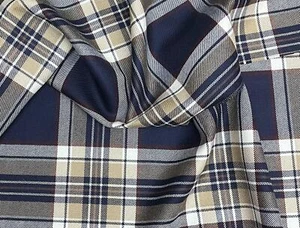 Abraham Moon Tartan 10oz Fabric 100% Pure Wool Blue and Brown Plaid REF 2404/007 - Picture 1 of 2