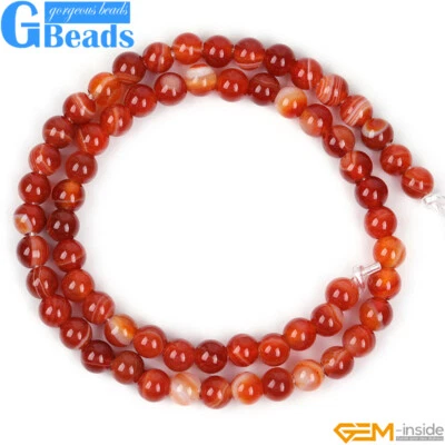 Red Carnelian Banded Agate Loose Beads For Jewelry Making 15" Natural Gemstone - Image 1 of 4