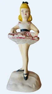 Vintage Keramik Tänzerin Ballerina Figur 7,5" groß mit gestreiftem Kleid gelbe Haare - Bild 1 von 6