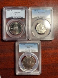 PCGS 3 GRADED SLABS - 1979-D 1$ SBA, 1989-D 50C CONGRESS, 1976-D 50C JFK - Picture 1 of 16