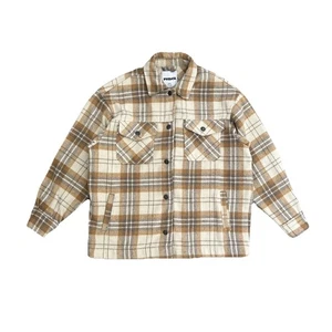 RSQ braun beige kariert Flanell Shacket Knopfleiste Brusttaschen Jacke Unisex S - Bild 1 von 7