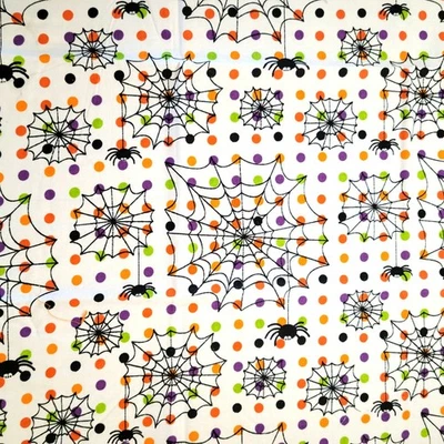 Cotton Fabric Spider Webs Dots Halloween 17x 43" White Black Orange Purple Green - Image 1 of 4