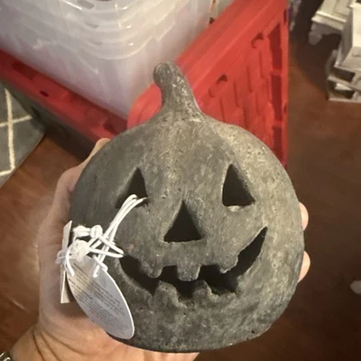 Pottery Barn BLACK Terracotta Jack O Lantern Pumpkin Halloween MINI Tiny XS NEW - Image 1 of 4