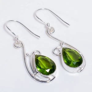 Peridot Gemstone Ethnic Handmade Jewelry 925 Sterling Silver Earrings 1.9" j284 - Picture 1 of 5