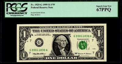 1999 $1 FRN CHICAGO. FR: 1925-L. PCGS Graded: 67 PPQ. MILLENNIUM NOTE. - Image 1 of 2