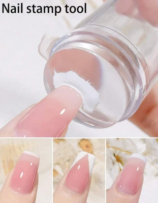 Silicone Nail Stamper French Manicure Stamping Jelly Nails Art + Scraper Stamps - Image 1 of 4