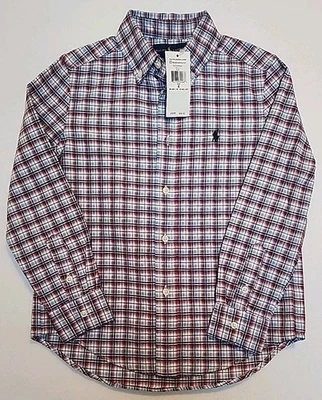 Ralph Lauren Little Boy's Size 6 Red White Blue Plaid Cotton Poplin Shirt NEW - Image 1 of 4