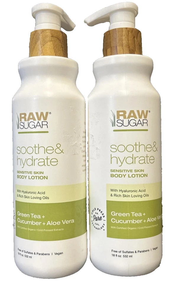 Set of 2- Raw Sugar Green Tea + Cucumber + Aloe Vera Sensitive Skin Lotion 18oz - Image 1 of 1