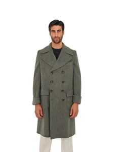 $3600 RUBINACCI "Ulster" Green Double Breasted Coat 100% Cashmere 38 US / 48 EU - Picture 1 of 7