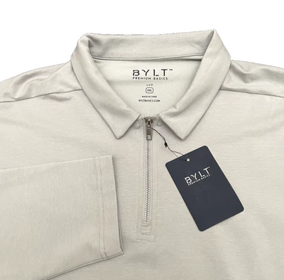 NEW BYLT Lux 1/4 Zip Drop Cut Long Sleeve Polo Shirt XXL Gray Premium Basics NWT - Imagem 1 de 4
