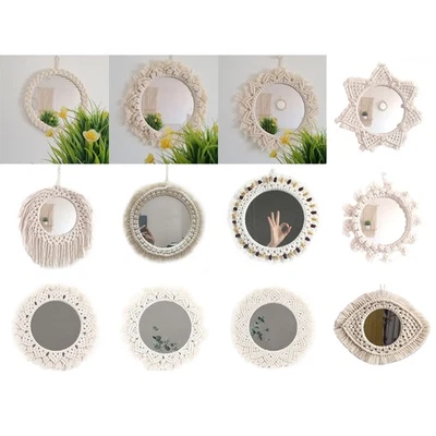 Knit Macrame Mirror Wall Decor Abstract Macrame Silhouette Wall Rustic Sculpture - Image 1 of 4