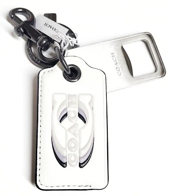 Llavero abridor de botellas Coach con sello Gunmetal tiza multi cuero nuevo con etiquetas Foto 1 de 4