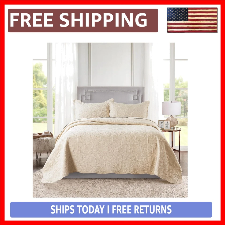 All-Season Lightweight Paisley King Quilt Set - 100% Microfiber Elegance - Image 1 of 4