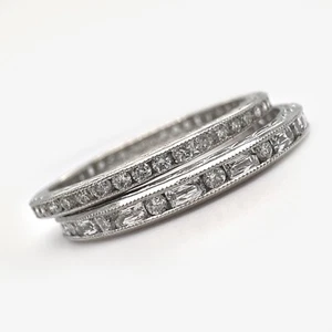 Two Vintage-Style 1ct TDW Diamond & Platinum SIZE 6.5 Channel-Set Eternity Bands - Picture 1 of 9