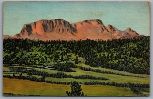 Postcard Sante Fe NM c1938 Hermits Peak Forming a Human Face Highway 85 Linen - Picture 1 of 2