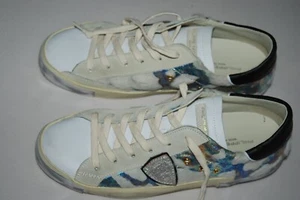PHILIPPE MODEL Paris Sneaker weiß/creme-blau/silber Gr. 40 Damen Leder/ Fell NEU - Bild 1 von 14