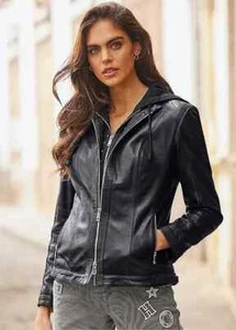 Heine Leather Biker Style Jacket PLUS Size UK 24 (ccc447) - Picture 1 of 3
