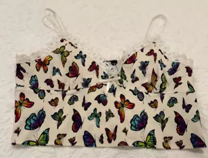 Current Mood 3X Cami Camisole Crop Top Lace Butterflies Side Zipper - Picture 1 of 7
