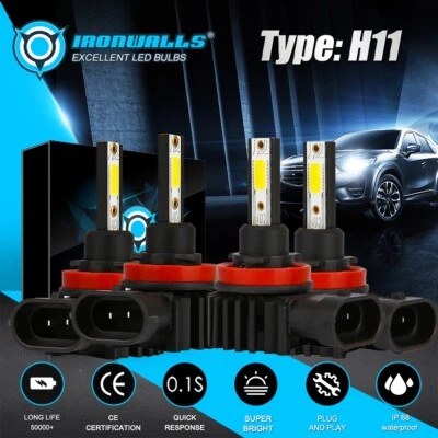 4X H11 H8 H9 LED Headlight Globes 6500K Hi-Lo Bulbs For Holden Caprice 2003-2006 - image 1 of 4