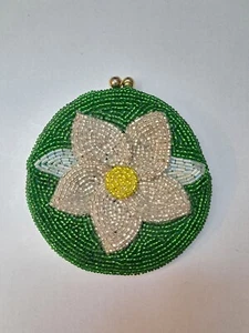 Monedero vintage con cuentas verde blanco flor de pascua vacaciones de Navidad - Imagen 1 de 7
