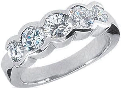 Conjunto de moldura de aliança de aniversário de casamento 14k anel redondo de diamante 1,37 ct, 5 pedras G SI1 - Imagem 1 de 2