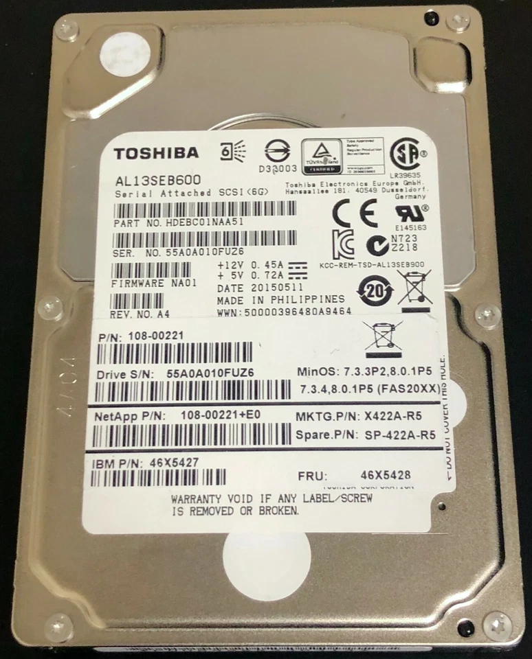 NetApp X422A-R5 600GB AL13SEB600 2.5"SAS 6GB/S 10K Hard Drive - Image 1 of 1