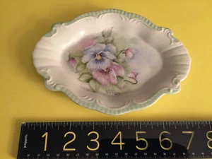 ANTIQUE HAND PAINTED LIGHT GREEN/BLUE/PURPLE FLOWERED DRESSER TRAY-SIGNED  - Picture 1 of 3