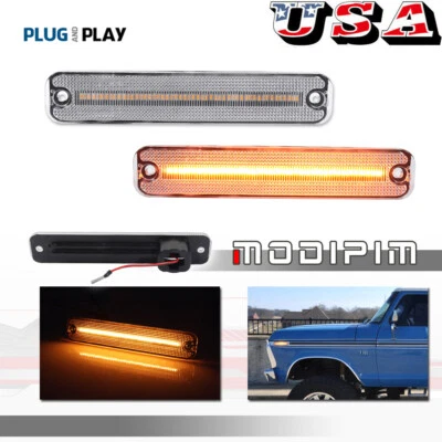 2X Clear Side Marker Light Amber LED For 73-79 Ford F-Series F100 F150 F250 F350 - Image 1 of 4