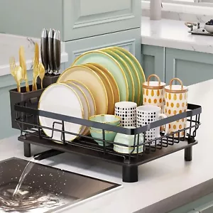 Iron Dish Drying Rack with Drainboard - Extendable Spout Strainer,Utensil Holder - Picture 1 of 7