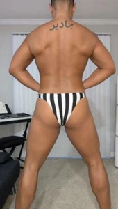 New Men's Sexy White & Black Stripe Bikini Brief w/Enhancing Contoured Pouch-Gay - Picture 1 of 8