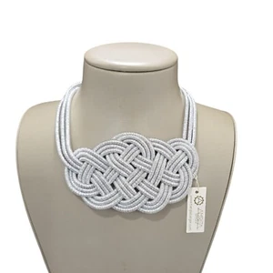 Amrita Singh Silver Bib Necklace Statement Braided Rope Magnetic Clasp NWT - Picture 1 of 4